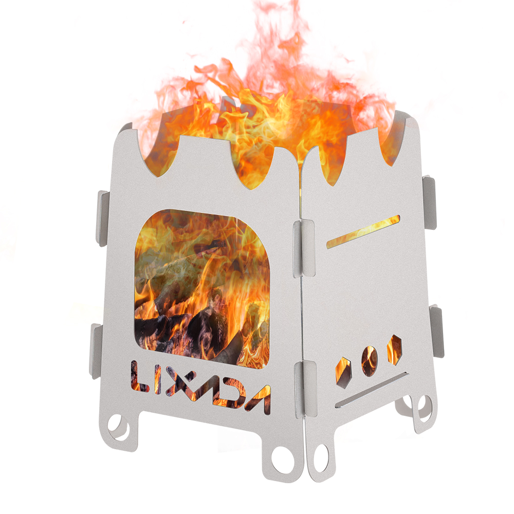 Outdoor Camping Stove Wood - Lixada Titanium/Roestvrij Staal Outdoor Camping Kachel