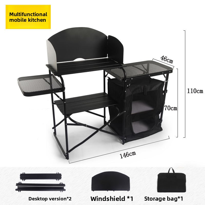 Outdoor Camping Table With Storage - Multifunctionele mobiele buitenkeuken, opvouwbare campingtafel, aluminium