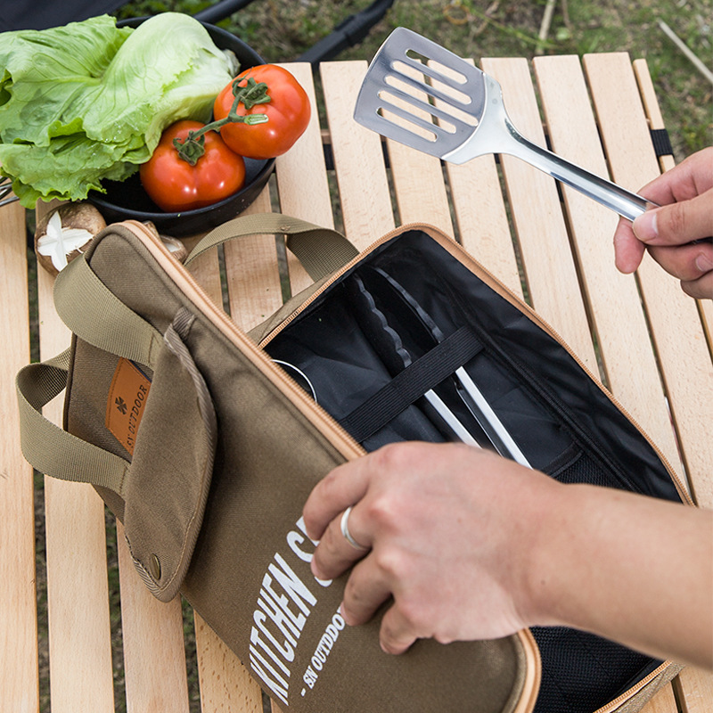 Outdoor Camping Kitchen Set - 8-delige campingkeukenset met draagtas, outdoor reisbestek
