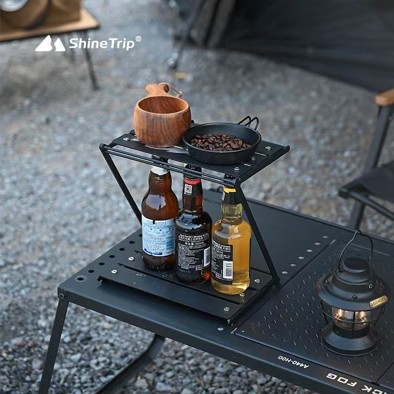 Outdoor Camping Table With Storage - ShineTrip Z-Type Opvouwbaar Kampeerrek 2-Laags Aluminium