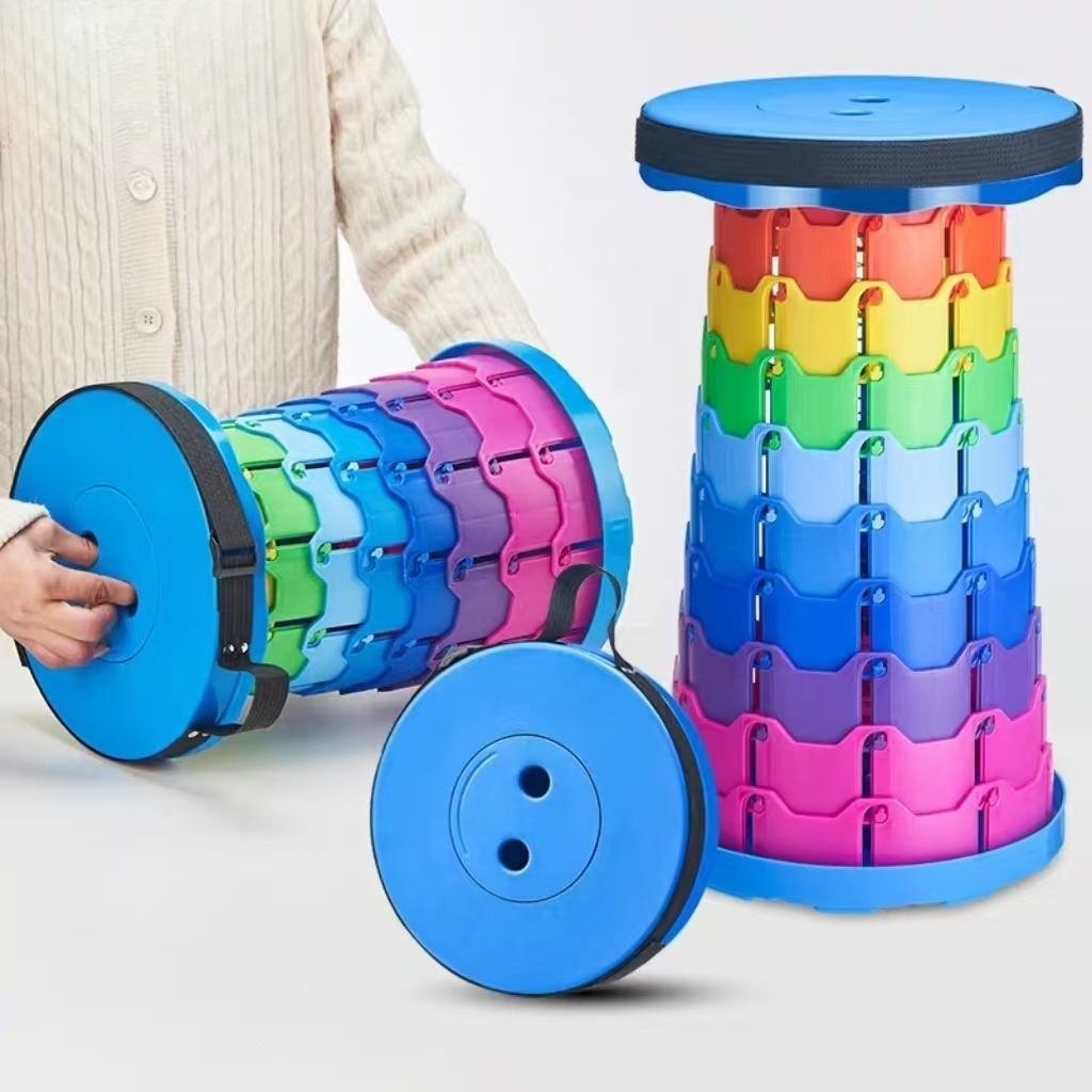 Outdoor Camping Set - Regenboog Telescopische Campingkruk Draagbaar Verdikt Opklapbaar