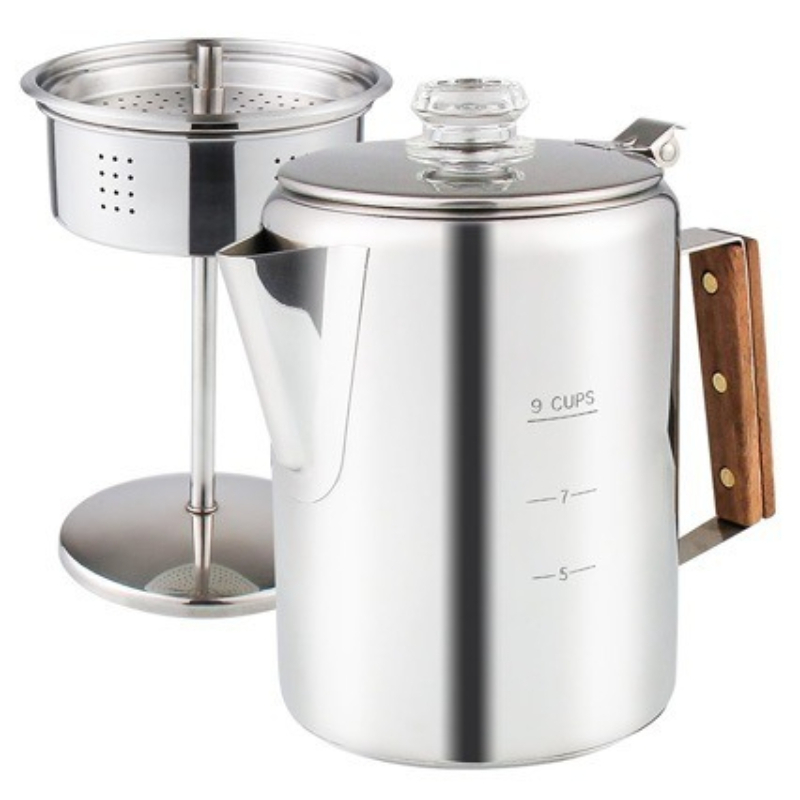 Camp Percolator Coffee - 6-kops, 9-kops, 12-kops RVS koffiepercolator met