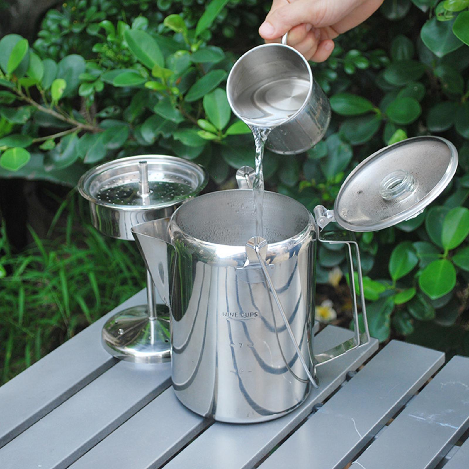 Camp Percolator Coffee - Buiten-koffiepercolator van roestvrij staal met handvat