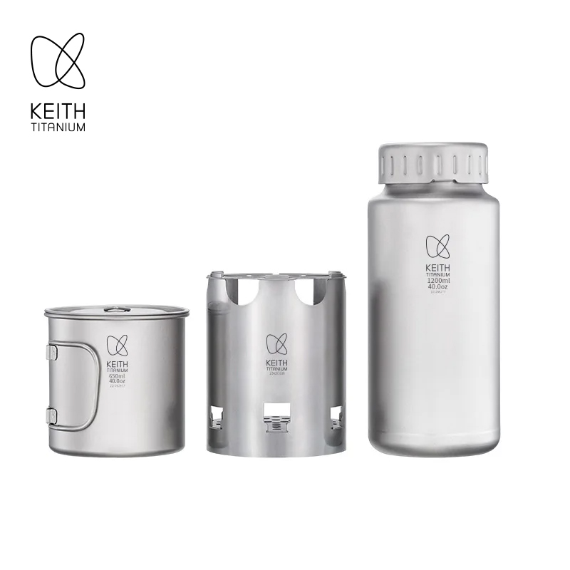 Outdoor Camping Stove Wood - KEITH Pure Titanium Nesting Campingset 1200ml
