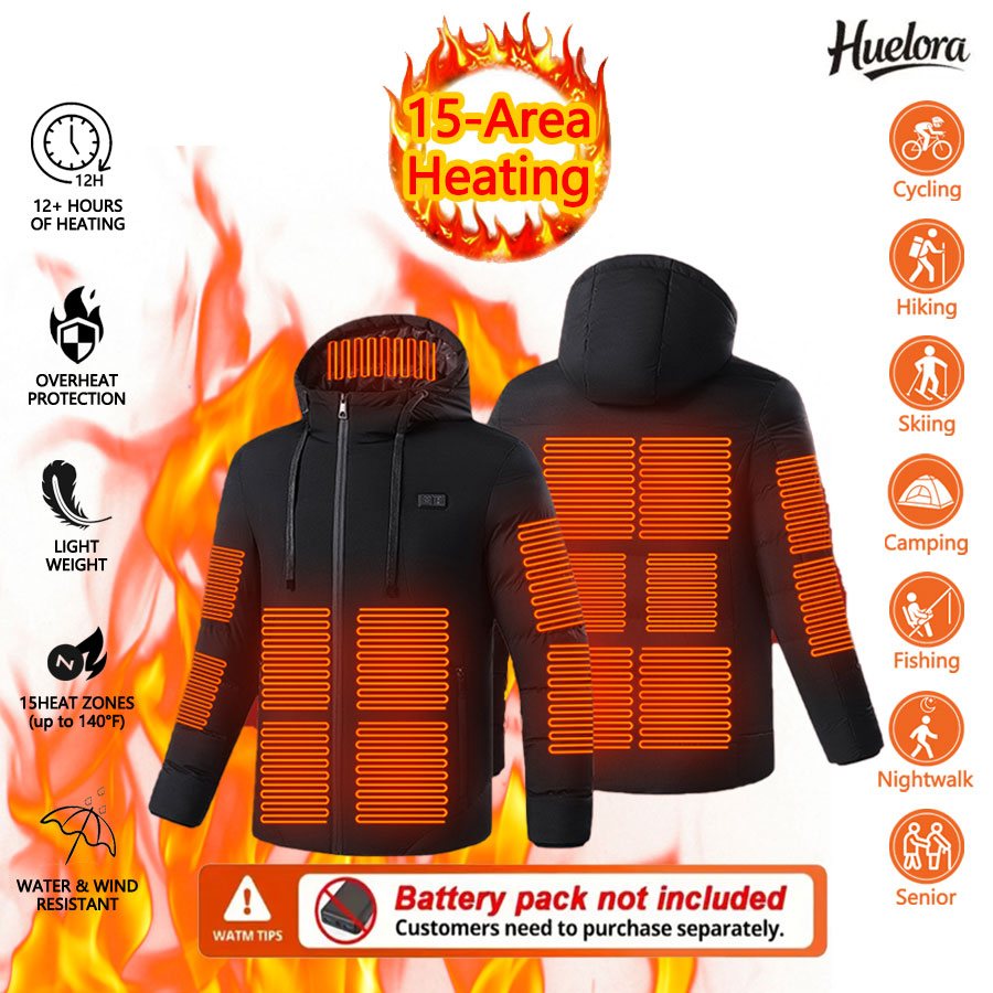 Outdoor Camping Jacket - Huelora 11-gebied verwarmde jas heren buiten